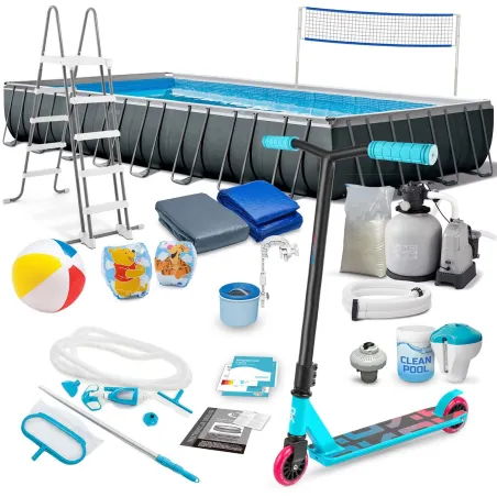 Piscine à cadre 975 x 488 x 132 cm 21in1 INTEX 26378 avec skateboard gratuit
