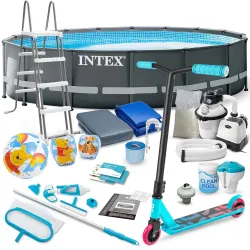 Piscine de jardin structure 488 x 122 cm ensemble 21en1 INTEX 26326 + trottinette GRATUIT