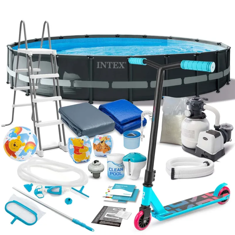 Piscine de jardin 610 x 122 cm avec accessoires et trottinette GRATUITE