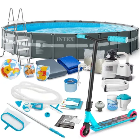 Piscine de jardin 732 x 132 cm avec accessoires et trottinette GRATUITE