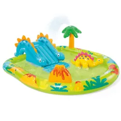 Terrain de jeu gonflable en forme de dinosaure, parfait pour s'amuser dans l'eau en été