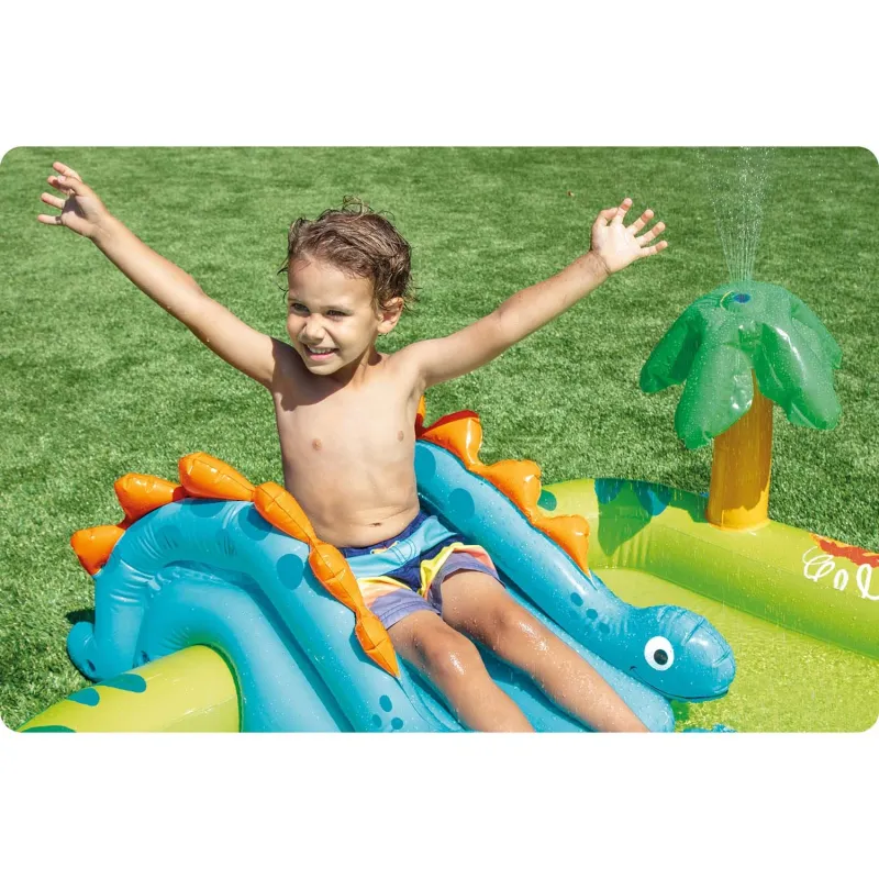 Idéal pour le jardin, terrain de jeu gonflable pour enfants avec des dinosaures