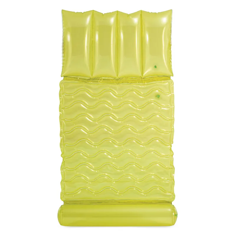Matelas de nage confortable vert citron, idéal pour les journées à la plage