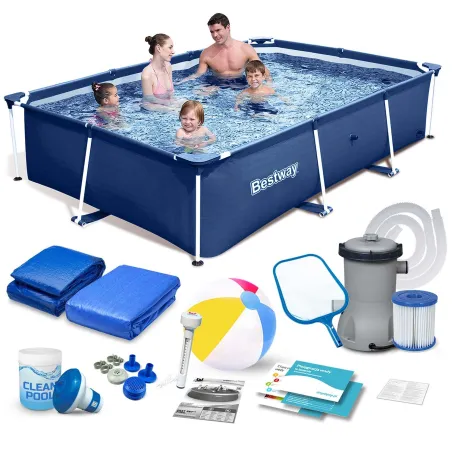 Piscine cadre jardin 259x170x61 cm avec set 15 en 1 pour l'extérieur