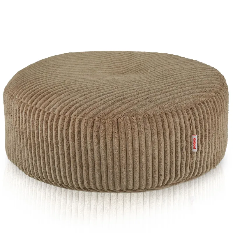 Pouf repose-pieds rond et assise d'appoint en velours côtelé