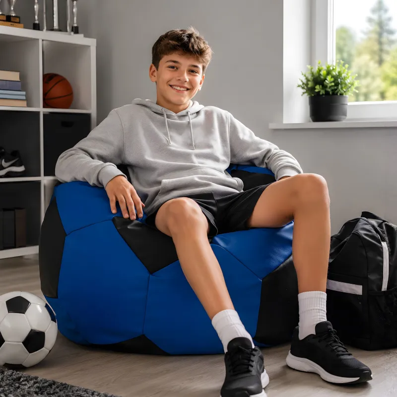 Pouf Fauteuil Ballon de Foot XL Enfant - Similicuir