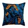 Bleu foncé-orange Feuilles tropicales Coussin Carré
