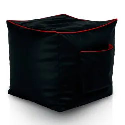 Pouf Cube Carré Noir - Simili-cuir