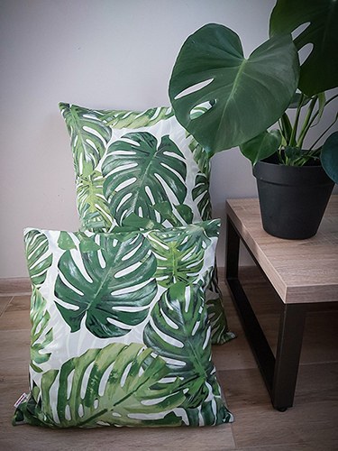 Coussins décoratifs à motif feuilles de monstera, style botanique